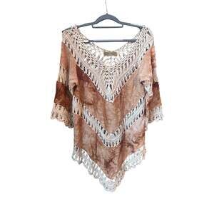 Jessica Taylor NYC Tie Dye Boho Crochet Lace Trim Tunic Top Cover-Up One Size